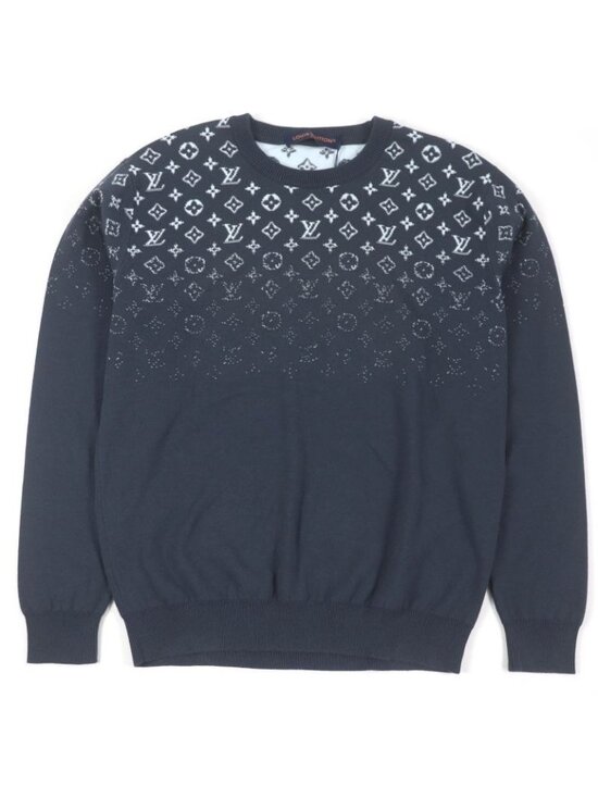 Louis Vuitton Sweaters - Louis Vuitton 2024 1 Afapp Monogram Gradient Crewneck Sweater Knit Blue Grey